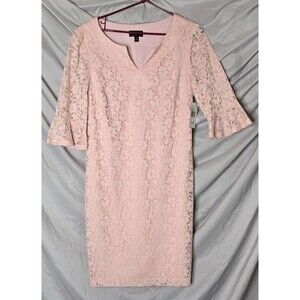 Connected Apparel Dress Women's 10 Lined Short Pink Lace 3/4 Sleeve Cottagecore